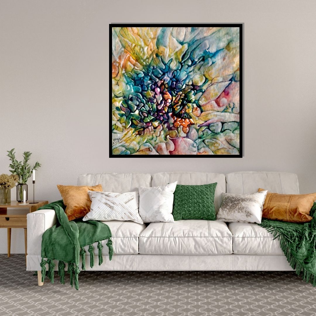 Depth of Transparency – abstract expressionist floral artwork with layered colors and organic textures by Professor Ibrahim Al Awam, ArtixHub