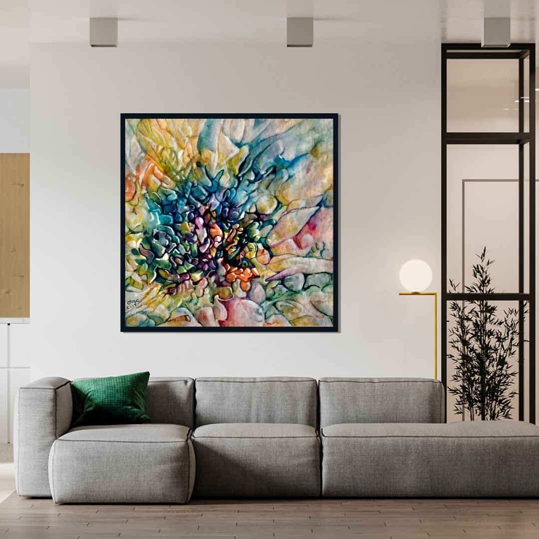 Depth of Transparency – abstract expressionist floral artwork with layered colors and organic textures by Professor Ibrahim Al Awam, ArtixHub