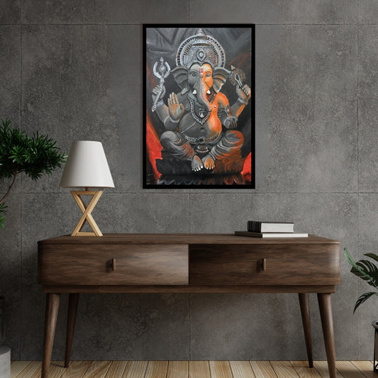 Original hand-painted artwork by Hitika Puri, Painting of Lord Ganesha with a dark background