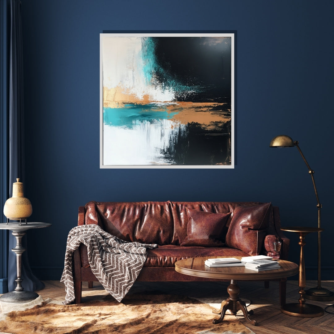 Drift and Gleam by Lior Ezan – textured abstract painting in teal, gold, and black with bold brushstrokes on ArtixHub
