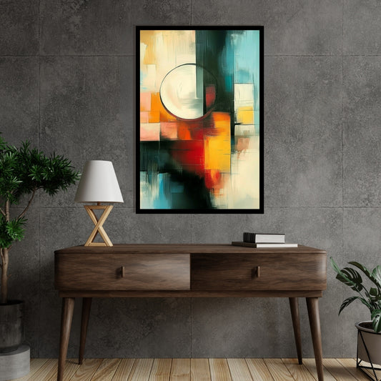 Halo Divide by Lior Ezan – geometric abstract painting with central circle and bold color contrast on ArtixHub