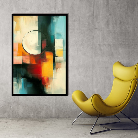 Halo Divide by Lior Ezan, geometric abstract painting with central circle and bold color contrast