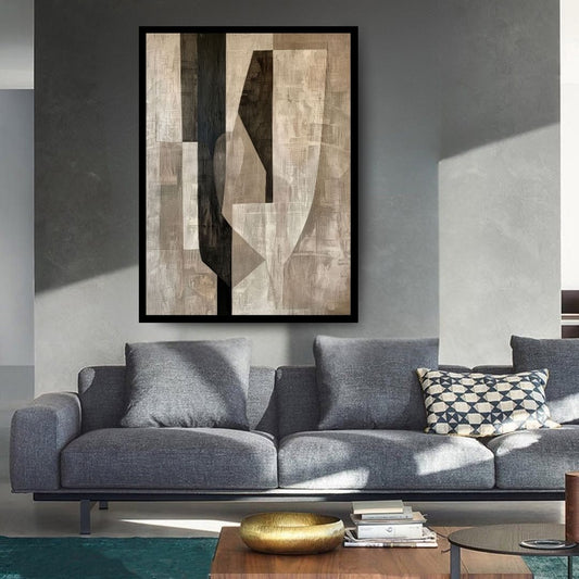 Hidden Axis, geometric abstract painting featuring neutral beige, grey
