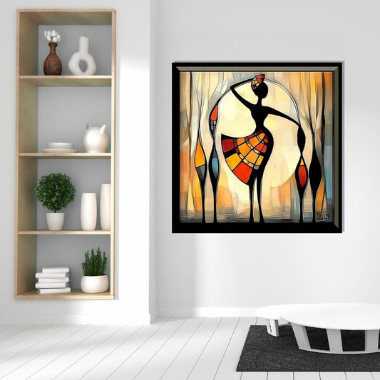 "In Full Bloom", abstract canvas wall art in gold and blue tones