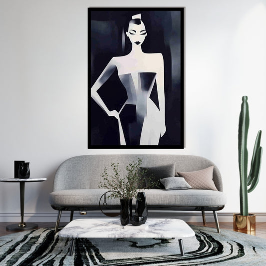 Midnight Profile by ArtixHub – abstract black and white female figure with stylized features and fashion silhouette