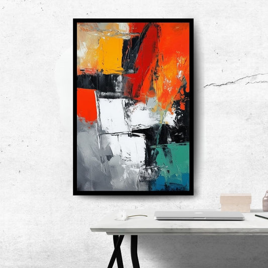 Molten Divide by Lior Ezan – bold abstract artwork in red, orange, and white textures on ArtixHub
