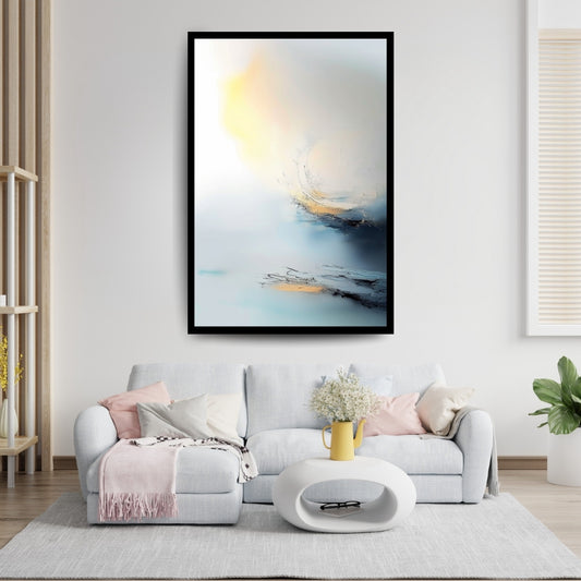Ocean’s Breath by ArtixHub – abstract seascape with soft light, ocean textures, and minimal brushwork in blue, white, and golden hues