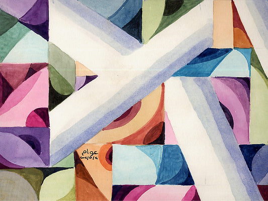 Abstract art piece with geometric shapes in various colors. Pattern of Thought in Beauty 2 (نسق الفكر في الجمال 2) – abstract expressionist painting by Professor Ibrahim Al Awam, ArtixHub