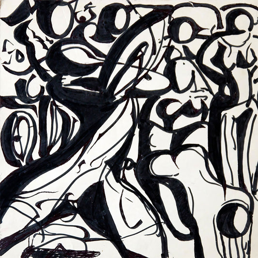 نبض الحروف (Pulse of Letters) – abstract typographic artwork with flowing black calligraphic forms on a white background, by Ibrahim Al Awam