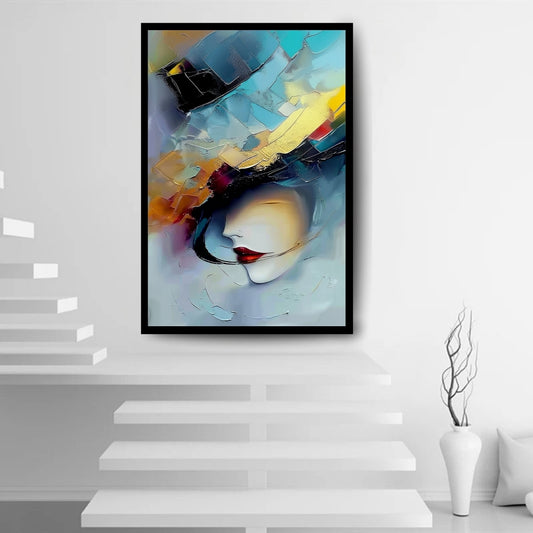 Shards of Her abstract painting – fragmented female face with vivid colors, red lips, and geometric strokes from ArtixHub