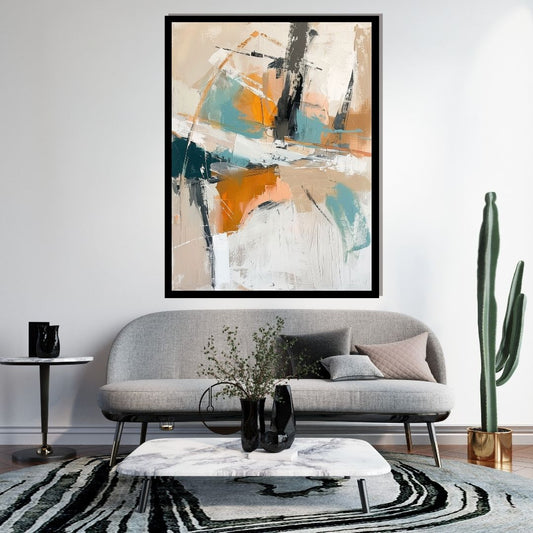 Warm Fracture – abstract expressionist painting featuring dynamic palette knife strokes in orange