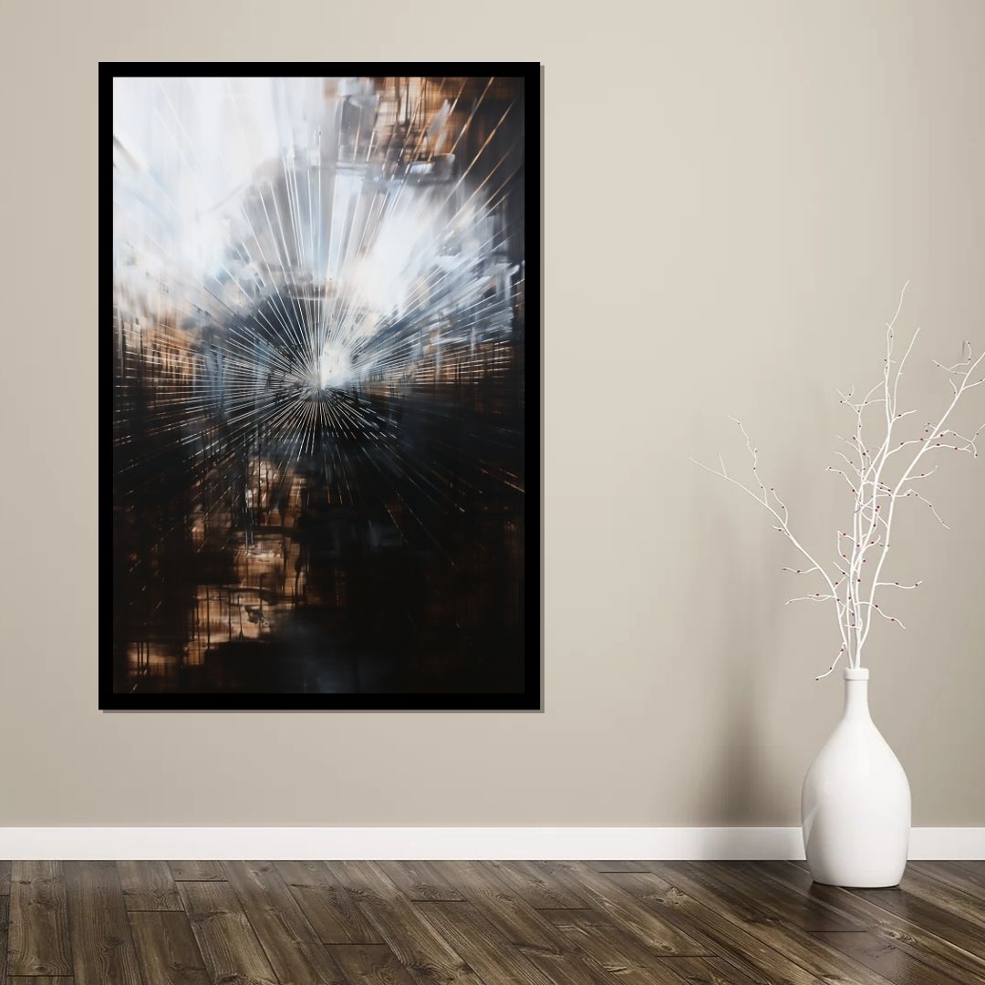 “Accelerated Perspectives” by ArtixHub – futuristic abstract canvas wall art in charcoal, beige, and copper tones, ideal for modern offices, urban lofts, or creative studios. A dynamic composition that blends structure with energy, pairing well with industrial, minimalist, or monochrome interior designs. Perfect for UAE homes seeking bold, contemporary flair.