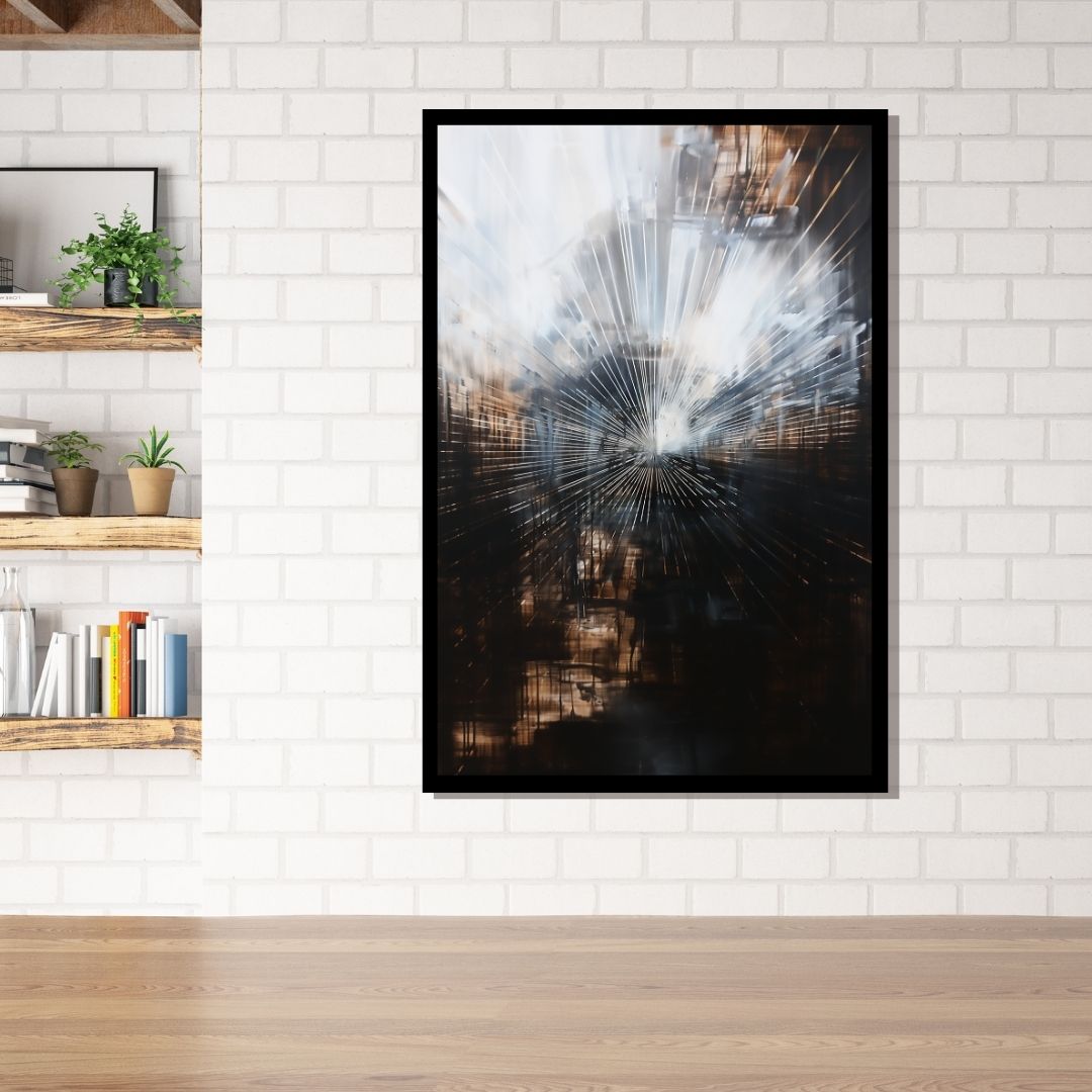 “Accelerated Perspectives” by ArtixHub – futuristic abstract canvas wall art in charcoal, beige, and copper tones, ideal for modern offices, urban lofts, or creative studios. A dynamic composition that blends structure with energy, pairing well with industrial, minimalist, or monochrome interior designs. Perfect for UAE homes seeking bold, contemporary flair.