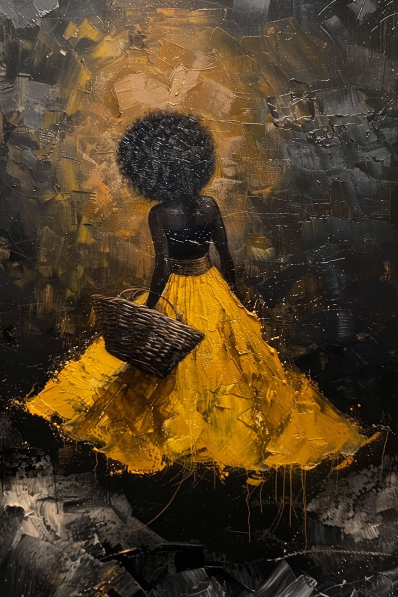 “Amber Aura” by ArtixHub – expressive figurative canvas wall art in warm yellow, sienna, and muted violet tones, ideal for bedrooms, dressing rooms, or lounge spaces. A soulful portrait with glowing energy, perfect for interiors featuring earthy palettes or golden accents. Designed for UAE homes seeking emotive and contemporary wall art.