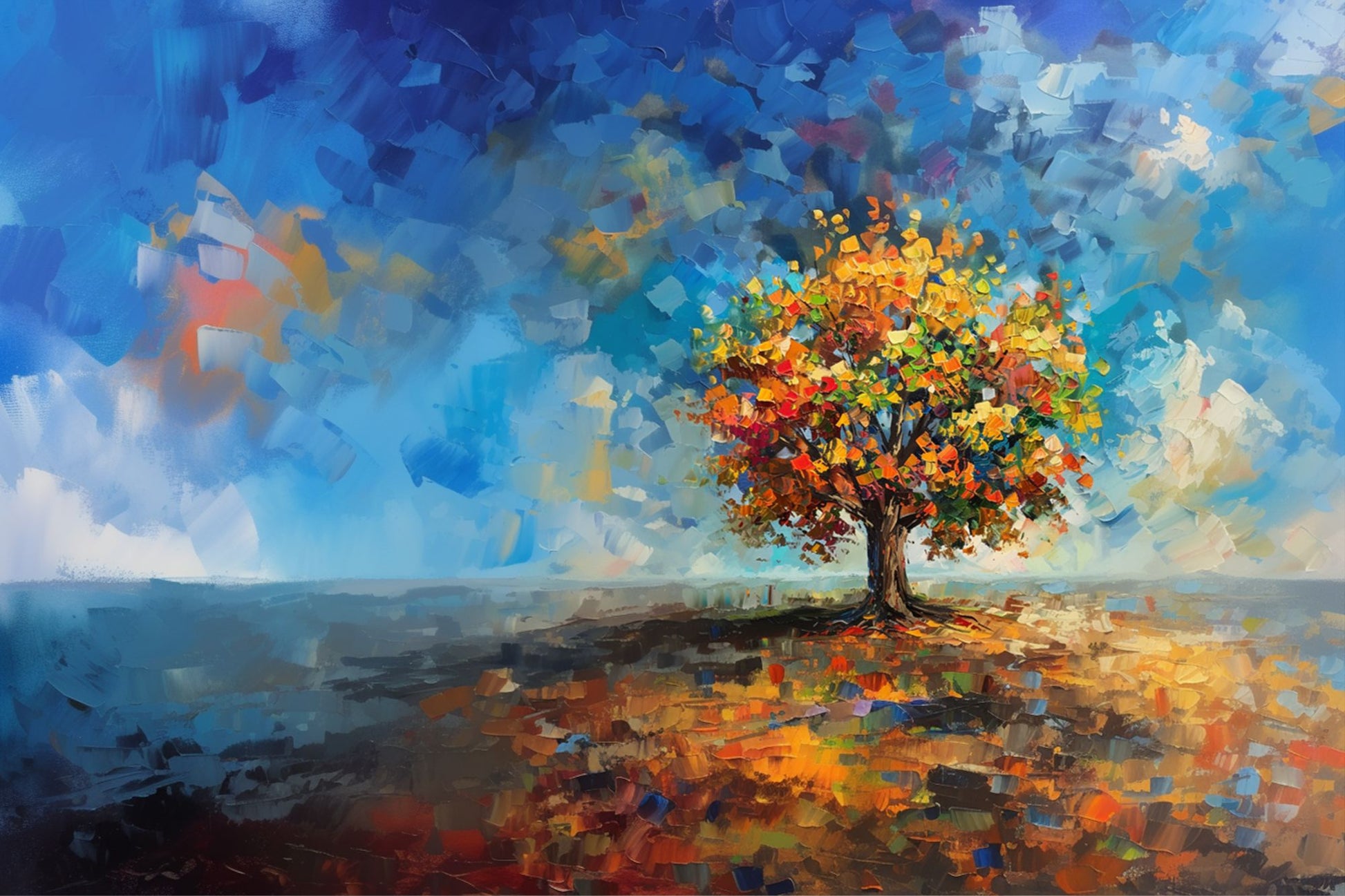 “Autumn’s Aria” by ArtixHub – abstract botanical canvas wall art in vibrant red, orange, and yellow tones, ideal for living rooms, hallways, or wellness spaces. Featuring a dynamic tree in full seasonal bloom, this expressive artwork pairs beautifully with earthy, rustic, or transitional interiors. Perfect for UAE homes celebrating nature and warmth.