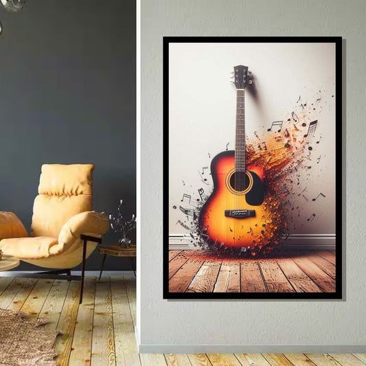 “Beyond Strings” by ArtixHub – abstract canvas wall art with fluid forms and musical undertones in deep navy, muted gold, and warm beige tones, ideal for studios, lounges, or reading nooks. This expressive artwork evokes the rhythm of strings and flowing sound, perfect for UAE homes seeking harmony, creativity, and visual movement in their décor.