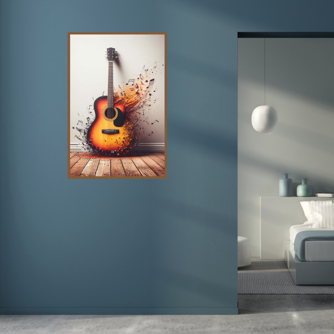 “Beyond Strings” by ArtixHub – abstract canvas wall art with fluid forms and musical undertones in deep navy, muted gold, and warm beige tones, ideal for studios, lounges, or reading nooks. This expressive artwork evokes the rhythm of strings and flowing sound, perfect for UAE homes seeking harmony, creativity, and visual movement in their décor.