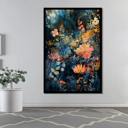 “Botanical Dreamscape” by ArtixHub – colorful floral canvas wall art with vivid tones of red, orange, yellow, and green, ideal for dining rooms, bedrooms, or reading nooks. Bursting with painterly blooms and natural texture, this artwork adds warmth and vibrancy to both classic and contemporary spaces. Perfect for UAE homes looking to embrace nature with artistic energy.
