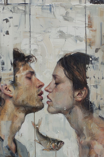 “Close Encounters” by ArtixHub – romantic figurative canvas wall art in deep red, navy, and neutral tones, ideal for bedrooms, lounge areas, or dressing rooms. With passionate brushwork and intimate composition, this artwork brings warmth and emotion to UAE homes that celebrate connection and contemporary artistic expression.