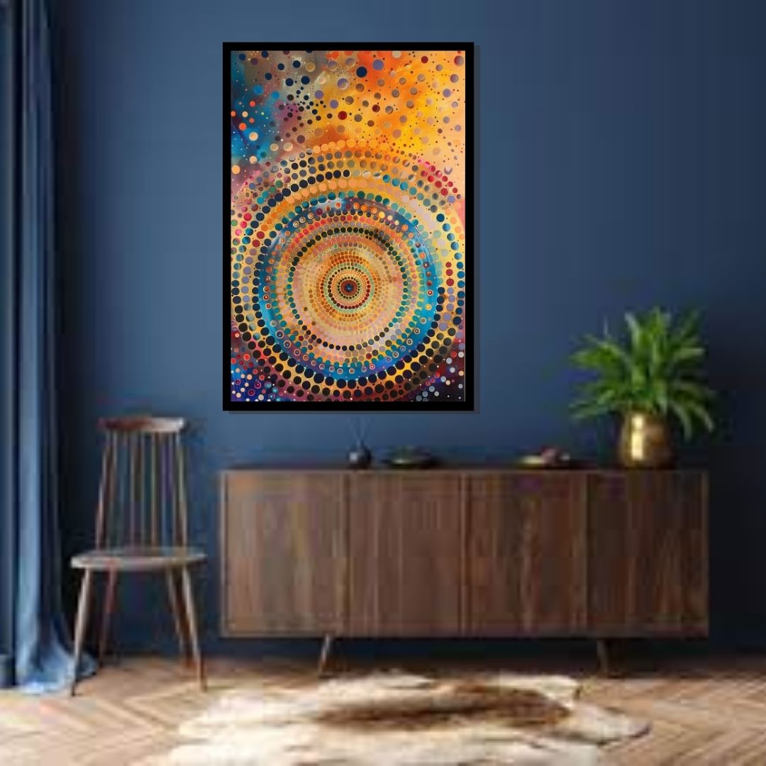 “Color Cyclone” by ArtixHub – vibrant abstract canvas wall art featuring swirling circles in red, yellow, blue, and green tones, ideal for game rooms, studios, or kids’ spaces. A playful and energetic piece that brings motion and excitement to UAE homes with colorful or eclectic interior styles.