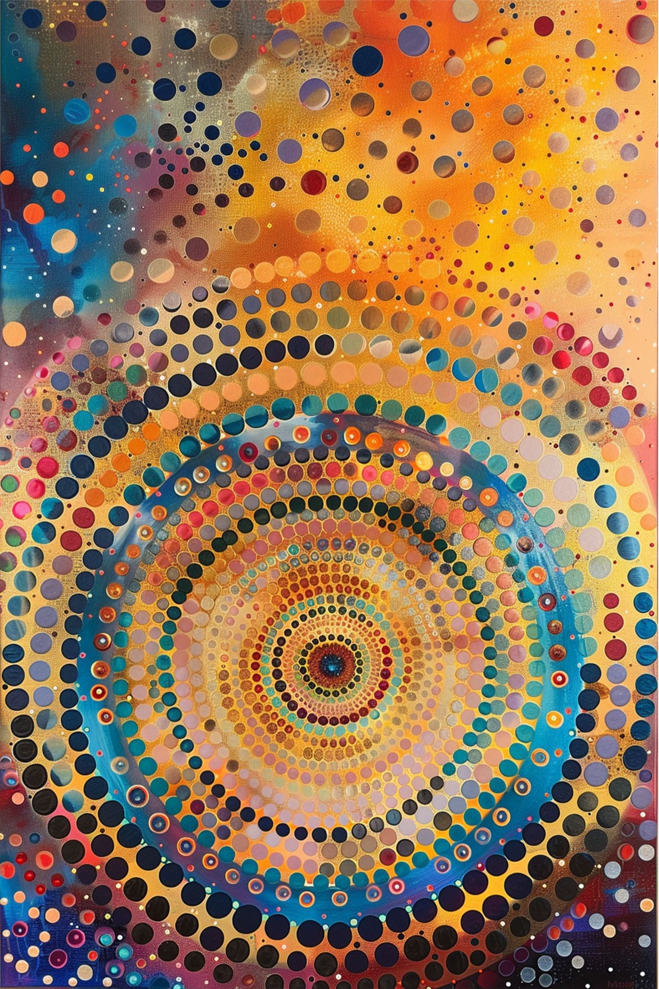 “Color Cyclone” by ArtixHub – vibrant abstract canvas wall art featuring swirling circles in red, yellow, blue, and green tones, ideal for game rooms, studios, or kids’ spaces. A playful and energetic piece that brings motion and excitement to UAE homes with colorful or eclectic interior styles.