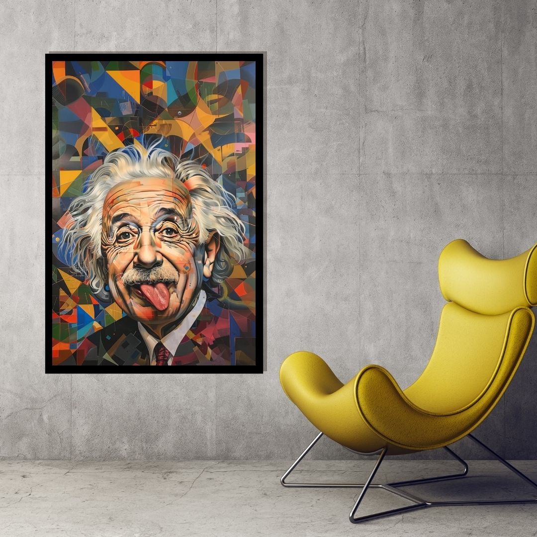 “Colorful Insights” by ArtixHub – playful abstract canvas wall art featuring a colorful reinterpretation of Einstein in bold red, yellow, and blue tones, ideal for kids’ rooms, game rooms, or creative studios. This imaginative piece adds curiosity and color to UAE homes that embrace wit, intellect, and vibrant artistic expression.