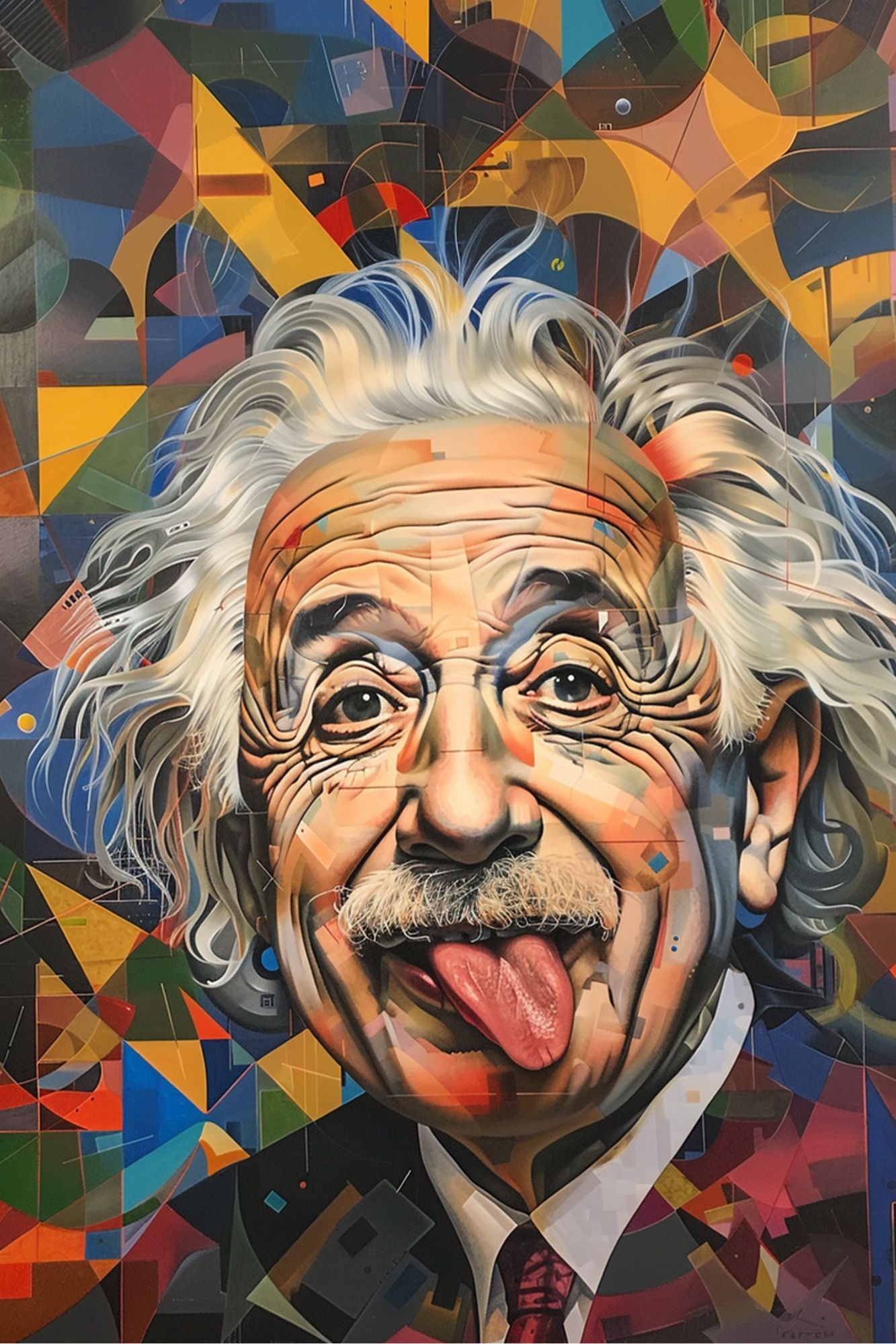 “Colorful Insights” by ArtixHub – playful abstract canvas wall art featuring a colorful reinterpretation of Einstein in bold red, yellow, and blue tones, ideal for kids’ rooms, game rooms, or creative studios. This imaginative piece adds curiosity and color to UAE homes that embrace wit, intellect, and vibrant artistic expression.