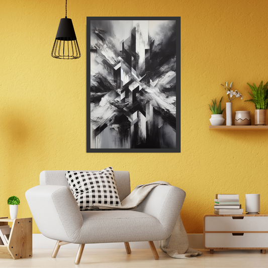 “Constructive Chaos” by ArtixHub – abstract canvas wall art in vibrant reds, deep blues, and golden yellows, ideal for studios, home offices, or game rooms. With layered forms and dynamic textures, this piece balances energy and structure, making it perfect for UAE homes that celebrate artistic movement and visual complexity.