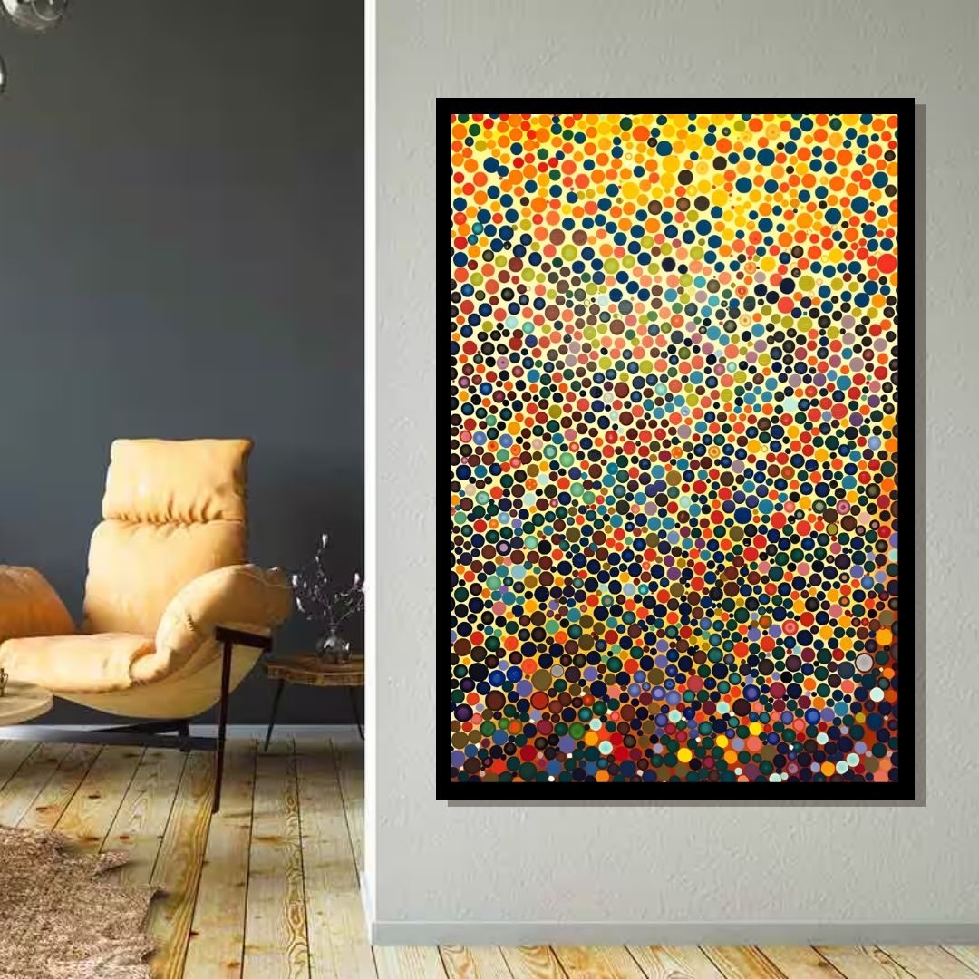 “Dot Matrix Sunrise” by ArtixHub – abstract canvas wall art featuring a radiant dot gradient in warm pink, peach, and golden hues, ideal for offices, studios, or modern living rooms. This soft digital-inspired composition brings warmth and modern edge to UAE homes that embrace minimalism with a touch of energy.