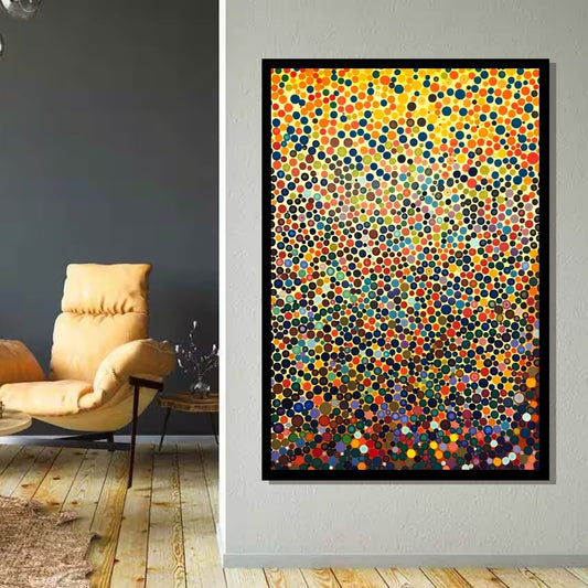 “Dot Matrix Sunrise” by ArtixHub – abstract canvas wall art featuring a radiant dot gradient in warm pink, peach, and golden hues, ideal for offices, studios, or modern living rooms. This soft digital-inspired composition brings warmth and modern edge to UAE homes that embrace minimalism with a touch of energy.