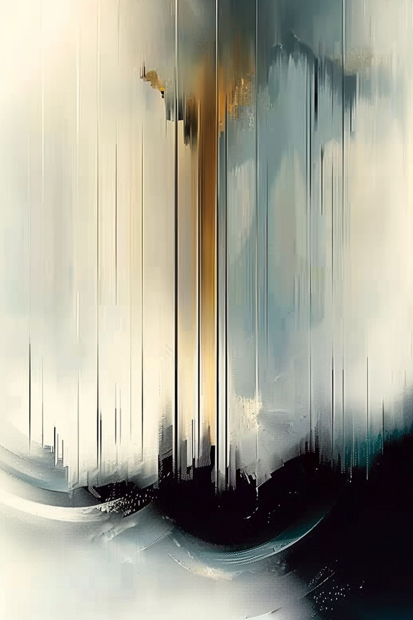 “Highrise Haze” by ArtixHub – abstract canvas wall art featuring a modern skyline in soft black, gold, and pale neutrals, ideal for offices, entryways, or lounge areas. This misty cityscape balances structure and serenity, perfect for UAE homes that blend urban elegance with artistic minimalism.