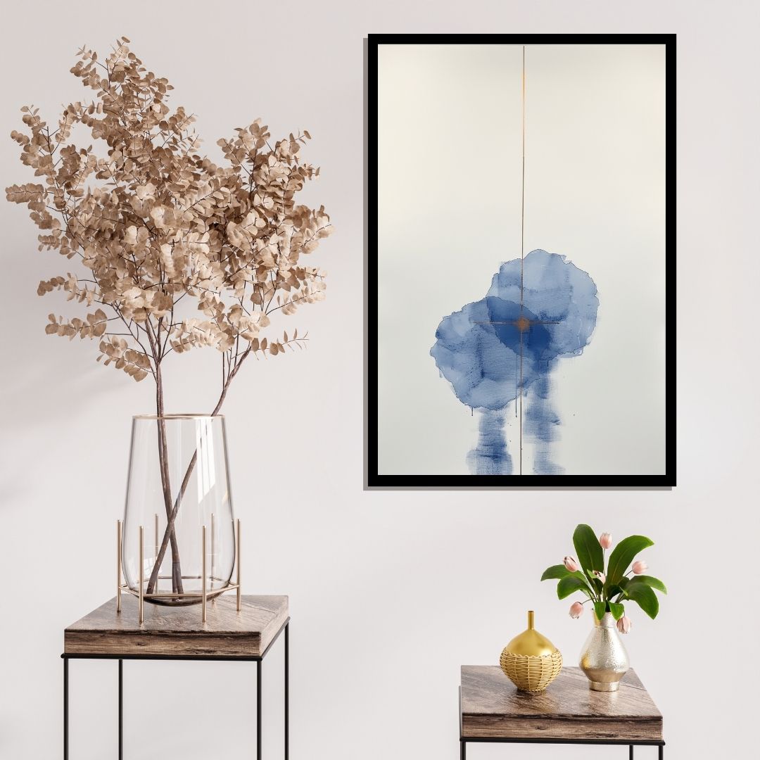 “Intercepted Blues” by ArtixHub – abstract canvas wall art in deep navy and indigo tones intersected by striking gold accents, ideal for bedrooms, offices, or lounge areas. A bold yet elegant composition that brings drama and sophistication to UAE homes with contemporary or luxury-inspired interiors.