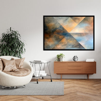 “Lost Horizon” by Xennoir – abstract minimalist painting in soft blue, beige, and muted brown tones, symbolizing memory, emotion, and introspection.