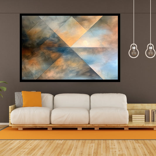 “Lost Horizon” by Xennoir – abstract minimalist painting in soft blue, beige, and muted brown tones, symbolizing memory, emotion, and introspection.