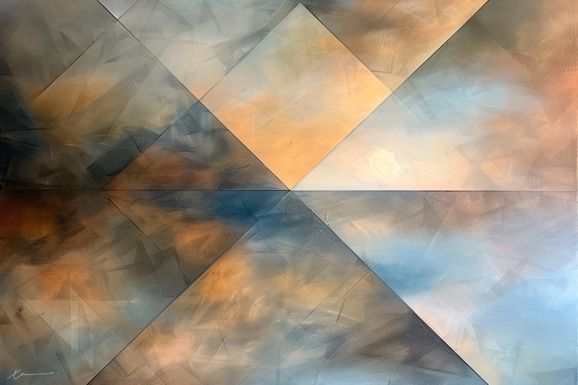 “Lost Horizon” by Xennoir – abstract minimalist painting in soft blue, beige, and muted brown tones, symbolizing memory, emotion, and introspection.