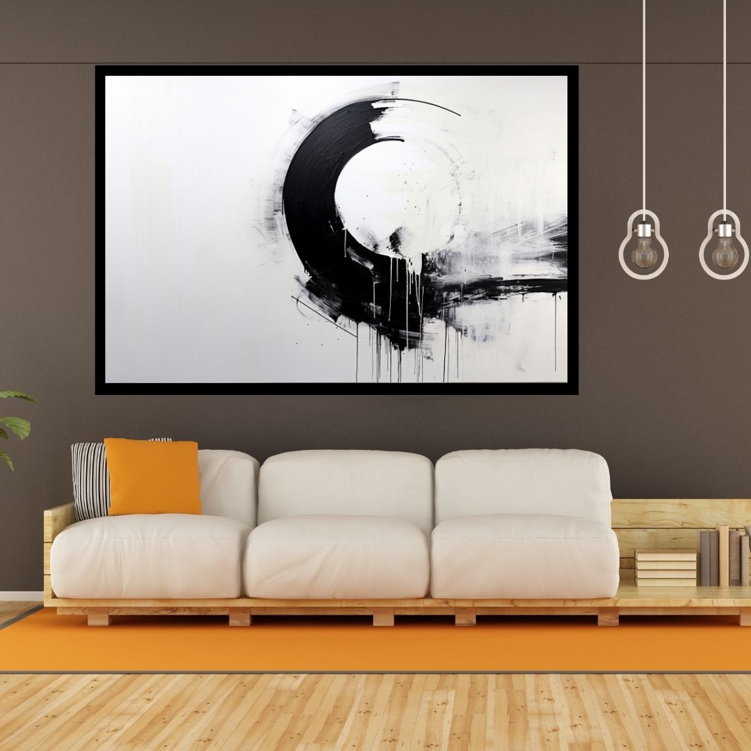“Monochrome Orbit” by ArtixHub – geometric canvas wall art featuring intersecting black and white semicircles with balanced negative space, ideal for offices, studios, or entryways. A striking modern composition that adds symmetry and bold contrast to UAE homes with minimalist or design-forward interiors.