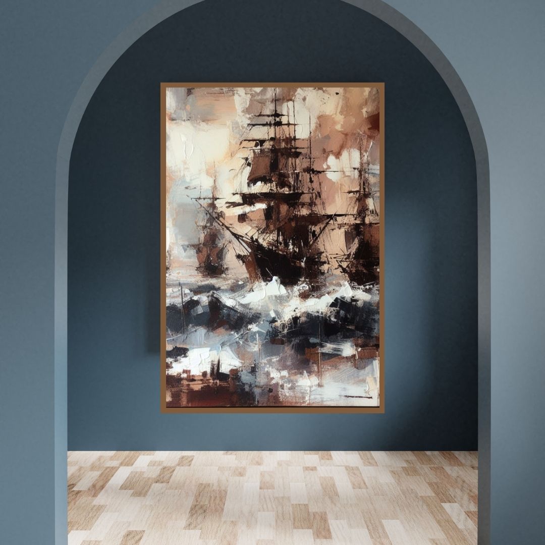 “Navigating Fury” by ArtixHub – abstract canvas wall art with bold strokes of crimson, navy, and white, evoking a stormy sea or emotional turbulence, ideal for studios, offices, or living rooms. This dramatic composition adds raw energy and movement to UAE homes with a taste for expressive, statement-making interiors.