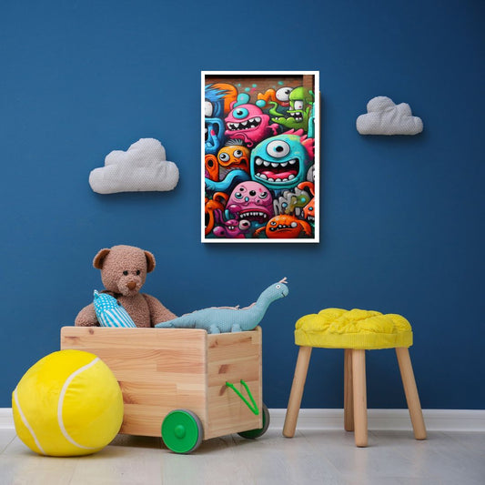 “Playful Crew” by ArtixHub – animal-themed pop art canvas wall art featuring a colorful lineup of expressive dogs in bold tones of orange, yellow, pink, and blue, ideal for kids’ rooms, game rooms, or casual lounges. This vibrant and cheerful piece adds personality and joy to UAE homes with a playful and artistic flair.