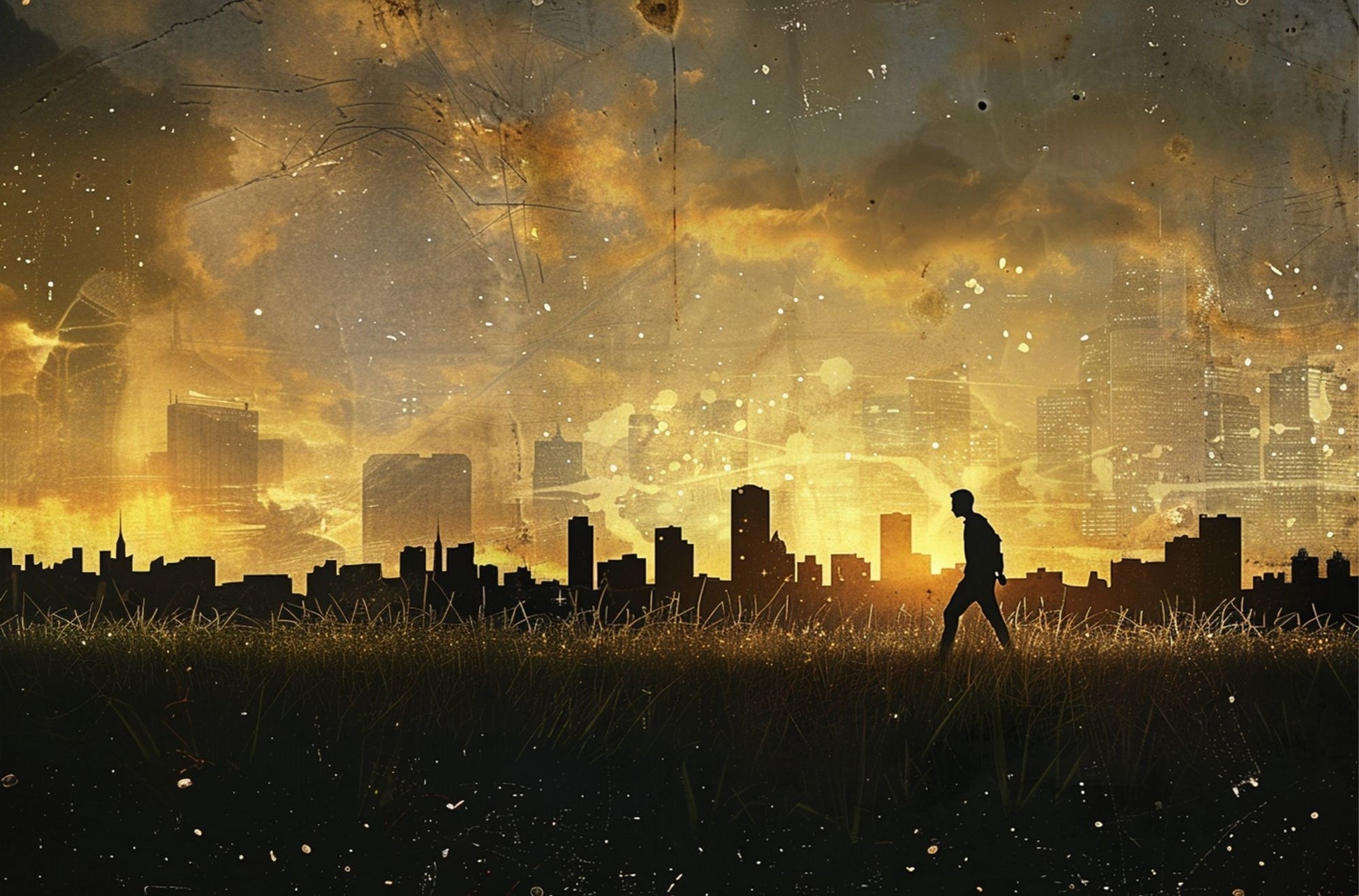 “Shadow Walk” by ArtixHub – surreal canvas wall art featuring a lone figure walking along a reflective city path under hazy skies, in soft gray, white, and gold tones. Ideal for offices, entryways, or studio spaces, this moody piece evokes solitude and contemplation, perfect for UAE homes that appreciate atmospheric storytelling through art.
