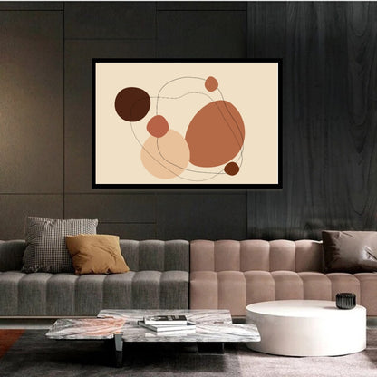 “Sienara” by Clara Moret – abstract minimalist canvas art featuring earthy sienna, terracotta, and beige forms outlined with thin black lines on a soft cream background.