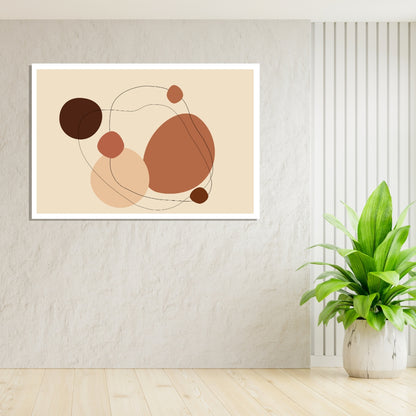 “Sienara” by Clara Moret – abstract minimalist canvas art featuring earthy sienna, terracotta, and beige forms outlined with thin black lines on a soft cream background.