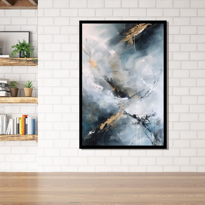 “Temporal Shift” by ArtixHub – abstract canvas wall art with sweeping black, white, and electric blue lines suggesting the passage of time and movement. Ideal for office spaces, studios, or reading nooks, this bold modern piece brings momentum and intrigue to UAE homes with a taste for dynamic, contemporary design.