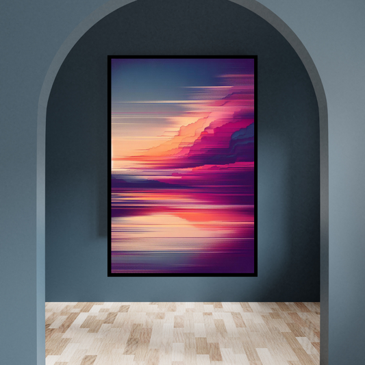 “Twilight Reverie” by ArtixHub – abstract canvas wall art featuring ethereal pink and blue tones mirrored across a calm reflective surface, blending dreamy skies and delicate symmetry. Ideal for wellness rooms, reading nooks, or lounge areas, this tranquil piece evokes a meditative twilight moment, perfect for UAE homes with a serene, thoughtful aesthetic.