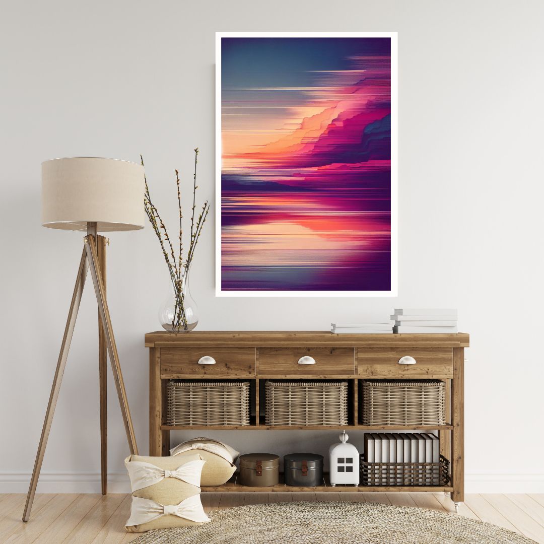 “Twilight Reverie” by ArtixHub – abstract canvas wall art featuring ethereal pink and blue tones mirrored across a calm reflective surface, blending dreamy skies and delicate symmetry. Ideal for wellness rooms, reading nooks, or lounge areas, this tranquil piece evokes a meditative twilight moment, perfect for UAE homes with a serene, thoughtful aesthetic.