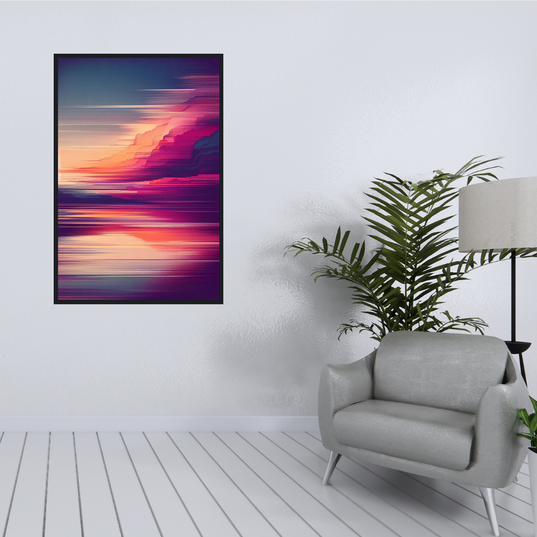 “Twilight Reverie” by ArtixHub – abstract canvas wall art featuring ethereal pink and blue tones mirrored across a calm reflective surface, blending dreamy skies and delicate symmetry. Ideal for wellness rooms, reading nooks, or lounge areas, this tranquil piece evokes a meditative twilight moment, perfect for UAE homes with a serene, thoughtful aesthetic.