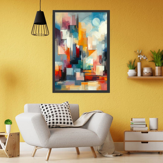 “Urban Utopian” by ArtixHub – abstract cityscape canvas wall art featuring stylized grids, soft lines, and muted grays and beige, evoking an idealized urban skyline. Ideal for offices, studios, or hallway spaces, this refined piece brings structured calm and architectural rhythm to UAE homes with a modern, design-forward sensibility.