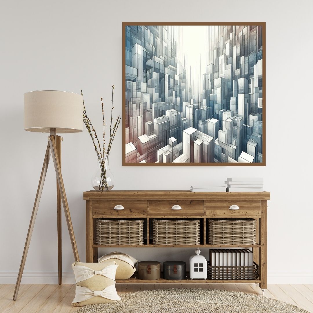 “Urbanism” by ArtixHub – abstract canvas wall art showcasing layered architectural forms in neutral grays and earthy browns, evoking the complexity of modern city layouts. Ideal for office spaces, studios, or living rooms, this sophisticated piece adds structural elegance and metropolitan energy to UAE homes with a refined urban aesthetic.