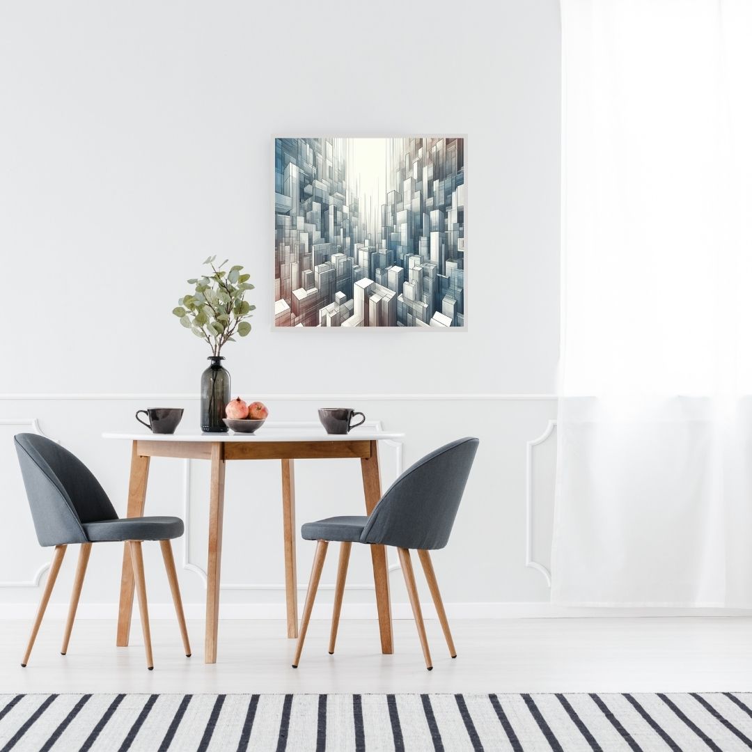 “Urbanism” by ArtixHub – abstract canvas wall art showcasing layered architectural forms in neutral grays and earthy browns, evoking the complexity of modern city layouts. Ideal for office spaces, studios, or living rooms, this sophisticated piece adds structural elegance and metropolitan energy to UAE homes with a refined urban aesthetic.