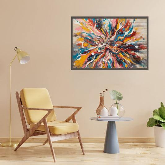 “Vibrant Visions” by ArtixHub – abstract canvas wall art filled with dynamic brushstrokes in bold blues, fiery reds, and vibrant yellows, expressing movement and emotion in a vivid explosion of color. Ideal for studios, game rooms, or modern lounges, this energetic piece electrifies UAE interiors with creativity and life.