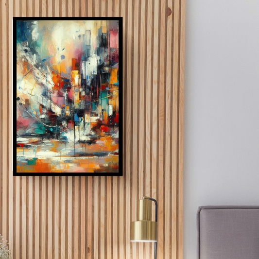 “Vivid Visions” by ArtixHub – abstract canvas wall art filled with dynamic brushstrokes in bold blues, fiery reds, and vibrant yellows, expressing movement and emotion in a vivid explosion of color. Ideal for studios, game rooms, or modern lounges, this energetic piece electrifies UAE interiors with creativity and life.